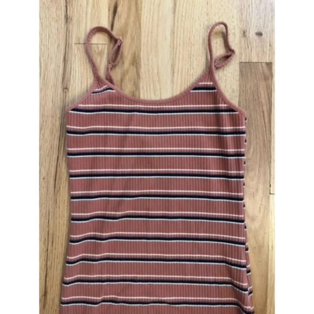 Wild Fable Ribbed Bodycon Midi Dress Pink Terracotta Striped Small